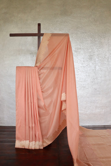 Peachy Pink Sona Rupa Pure Silk By Cotton Banarasi | Stuti Weaves