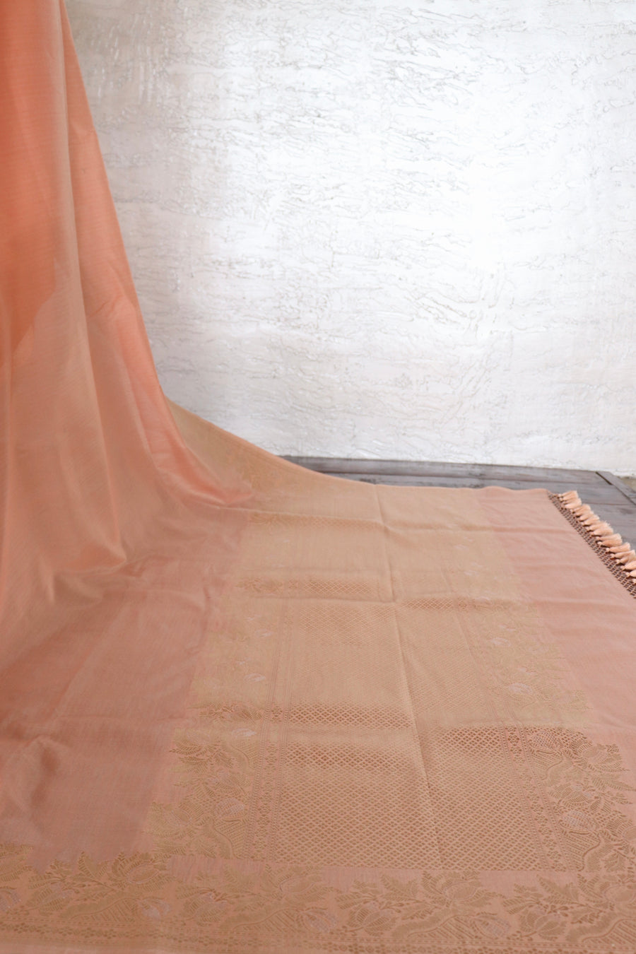 Peachy Pink Sona Rupa Pure Silk By Cotton Banarasi | Stuti Weaves