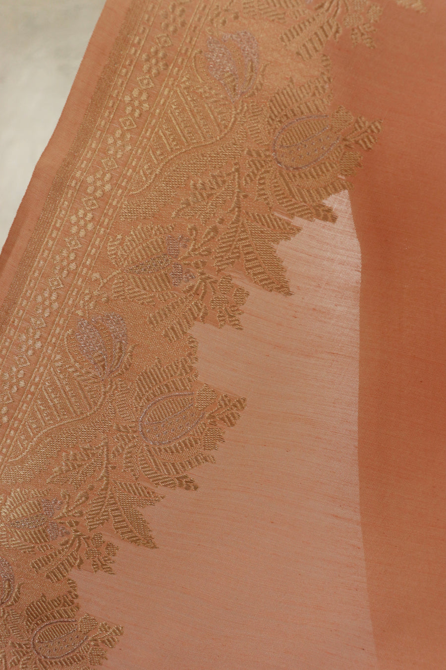 Peachy Pink Sona Rupa Pure Silk By Cotton Banarasi | Stuti Weaves