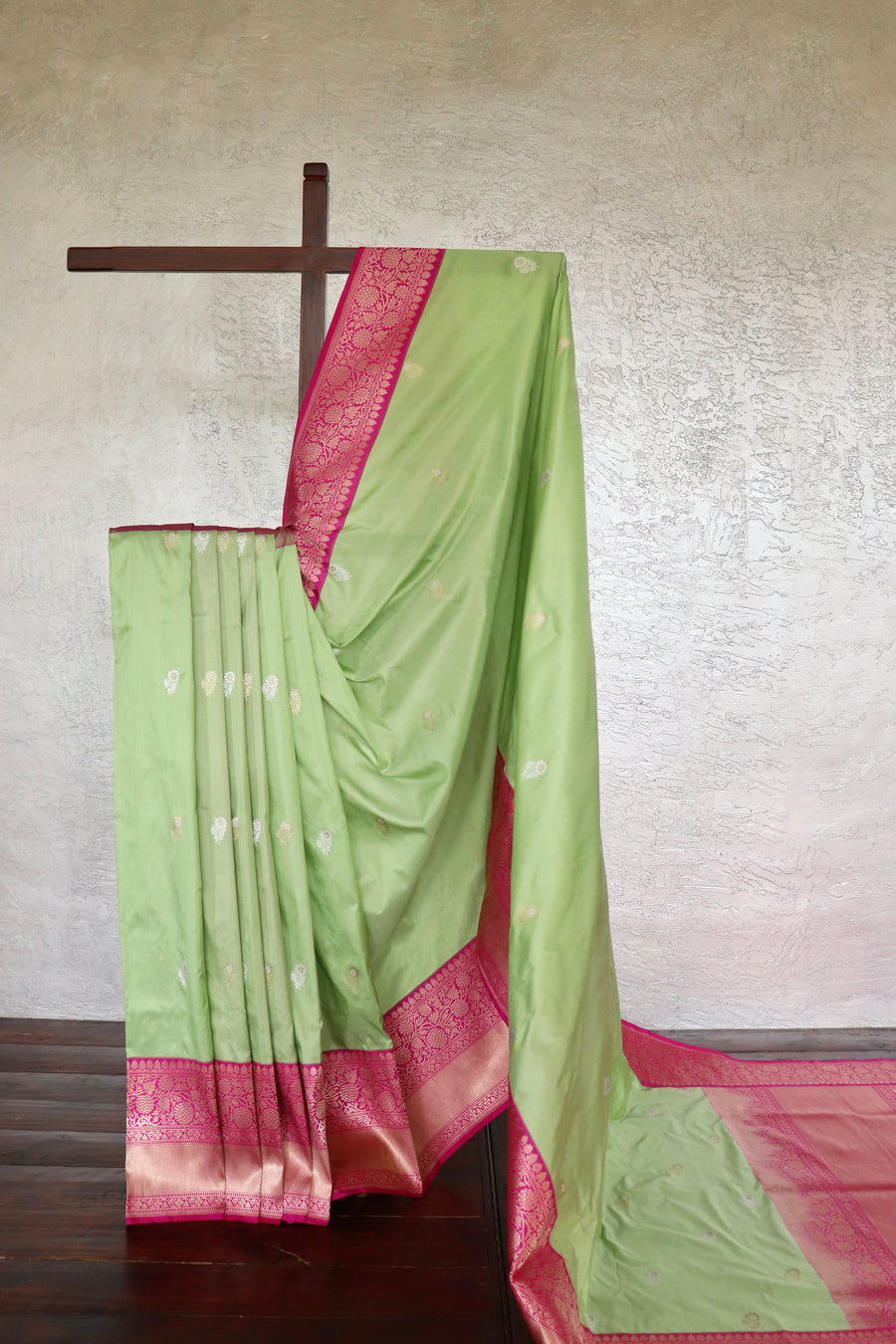 Light Green & Pink  Kadhua Pure Katan Silk Handloom Banarasi Saree