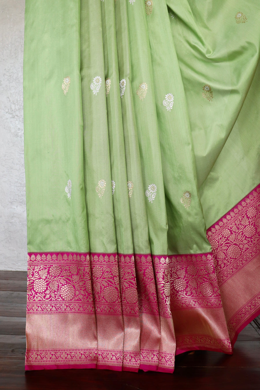 Light Green & Pink  Kadhua Pure Katan Silk Handloom Banarasi Saree