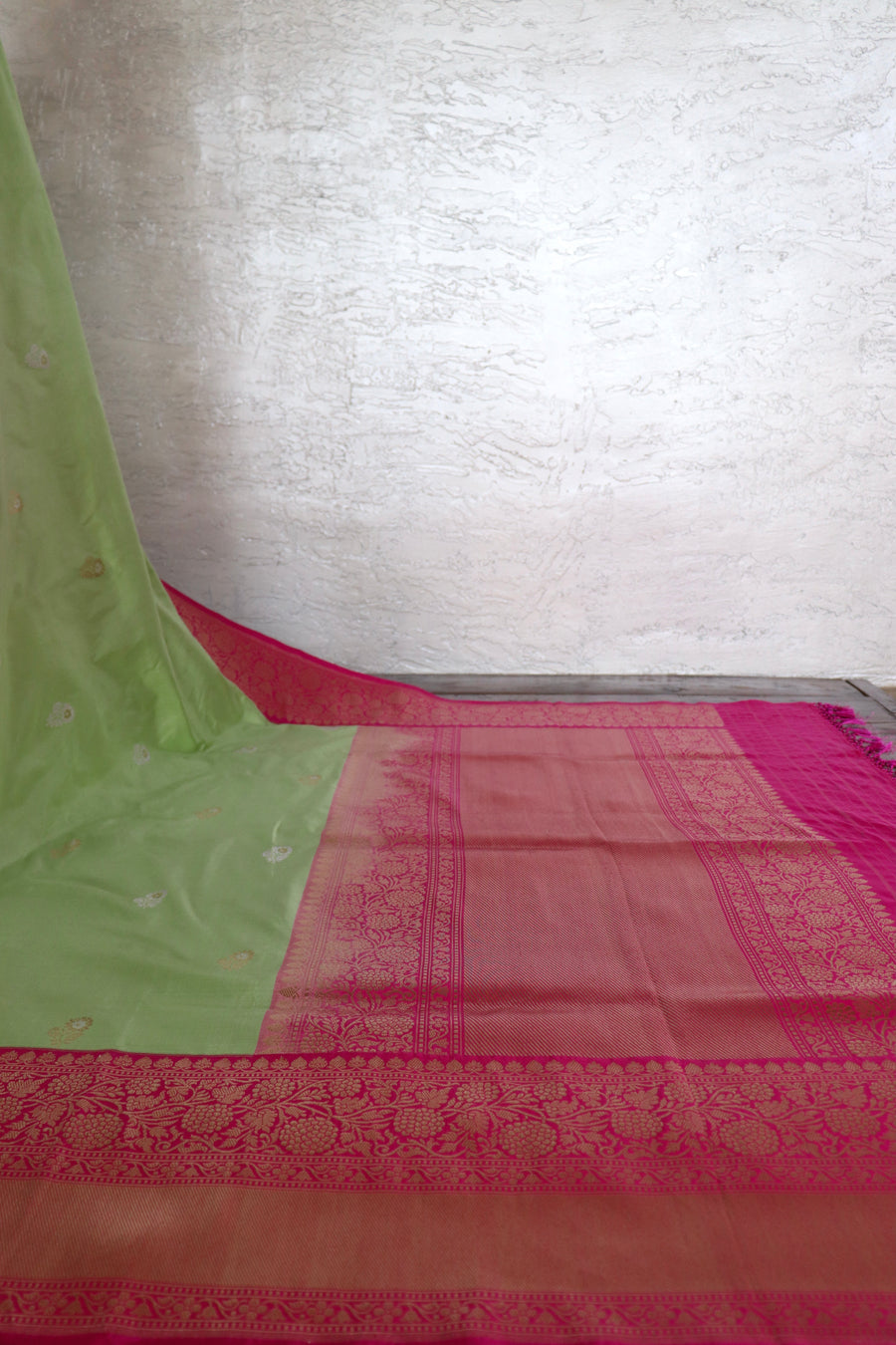 Light Green & Pink  Kadhua Pure Katan Silk Handloom Banarasi Saree