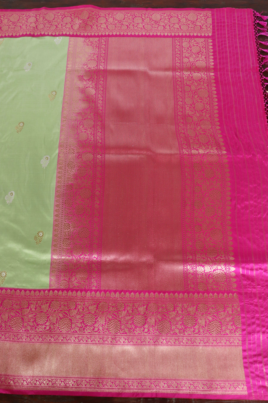 Light Green & Pink  Kadhua Pure Katan Silk Handloom Banarasi Saree