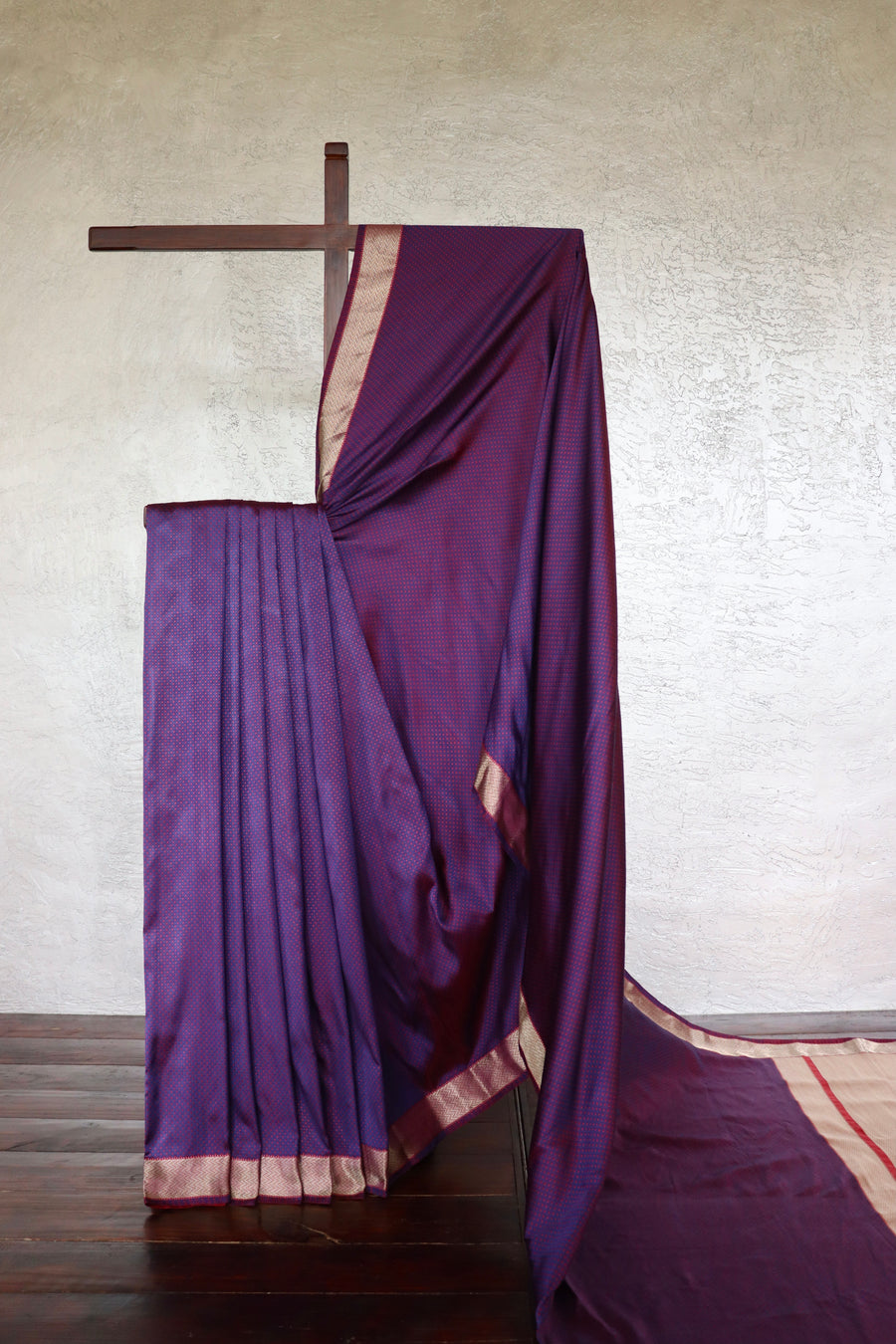 Purple & Maroon Do Rukhi Resham Handwoven Banarasi Tanchoi Silk Saree