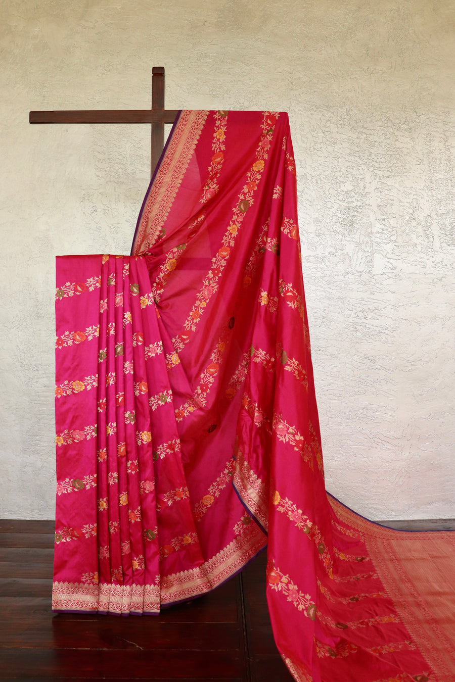 Pink Aada Jangla Pure Silk Banarasi Saree