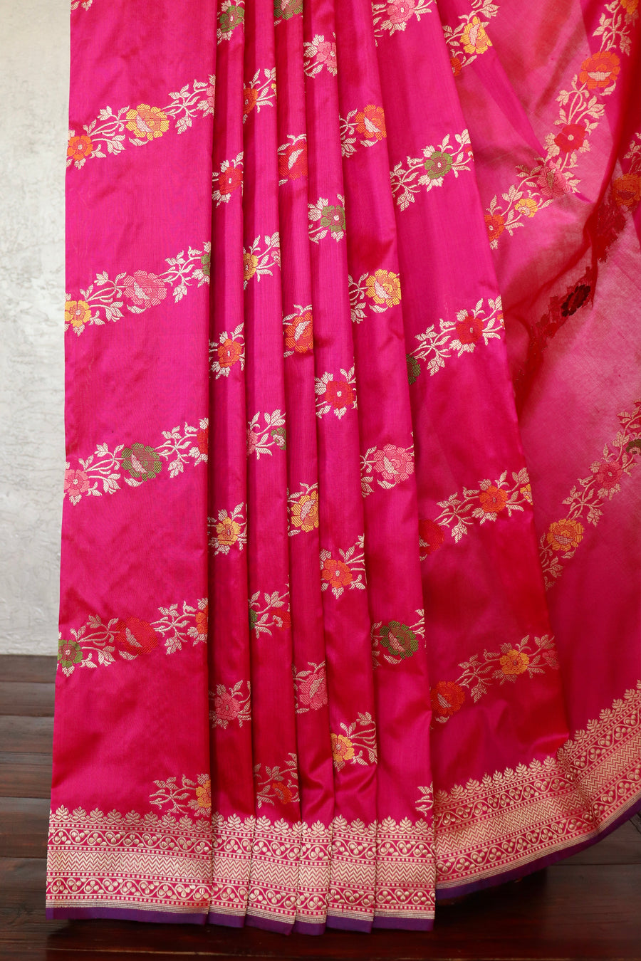 Pink Aada Jangla Pure Silk Banarasi Saree