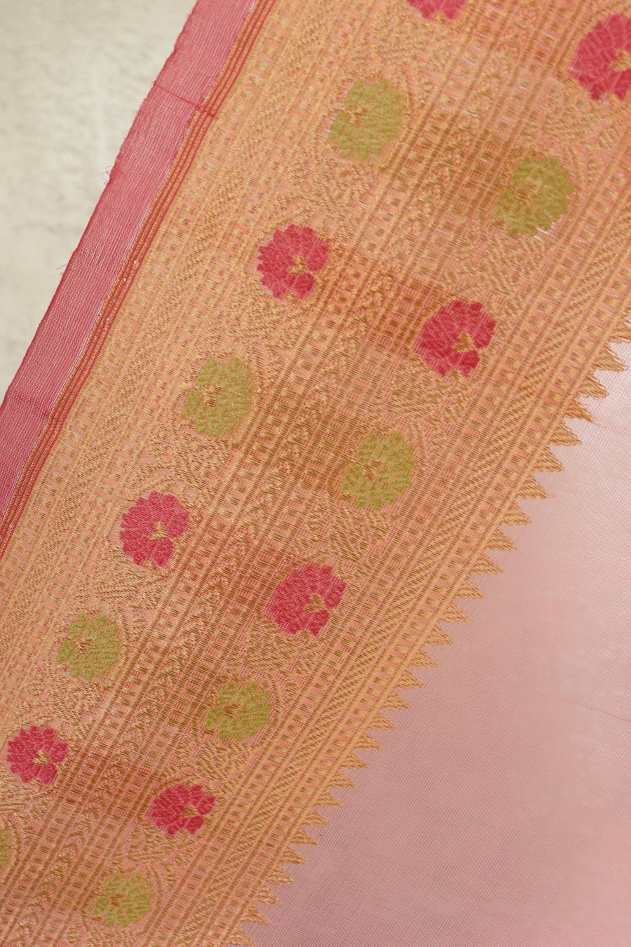 Candy Pink Guldasta Motif Pure Kora Silk Handloom Saree