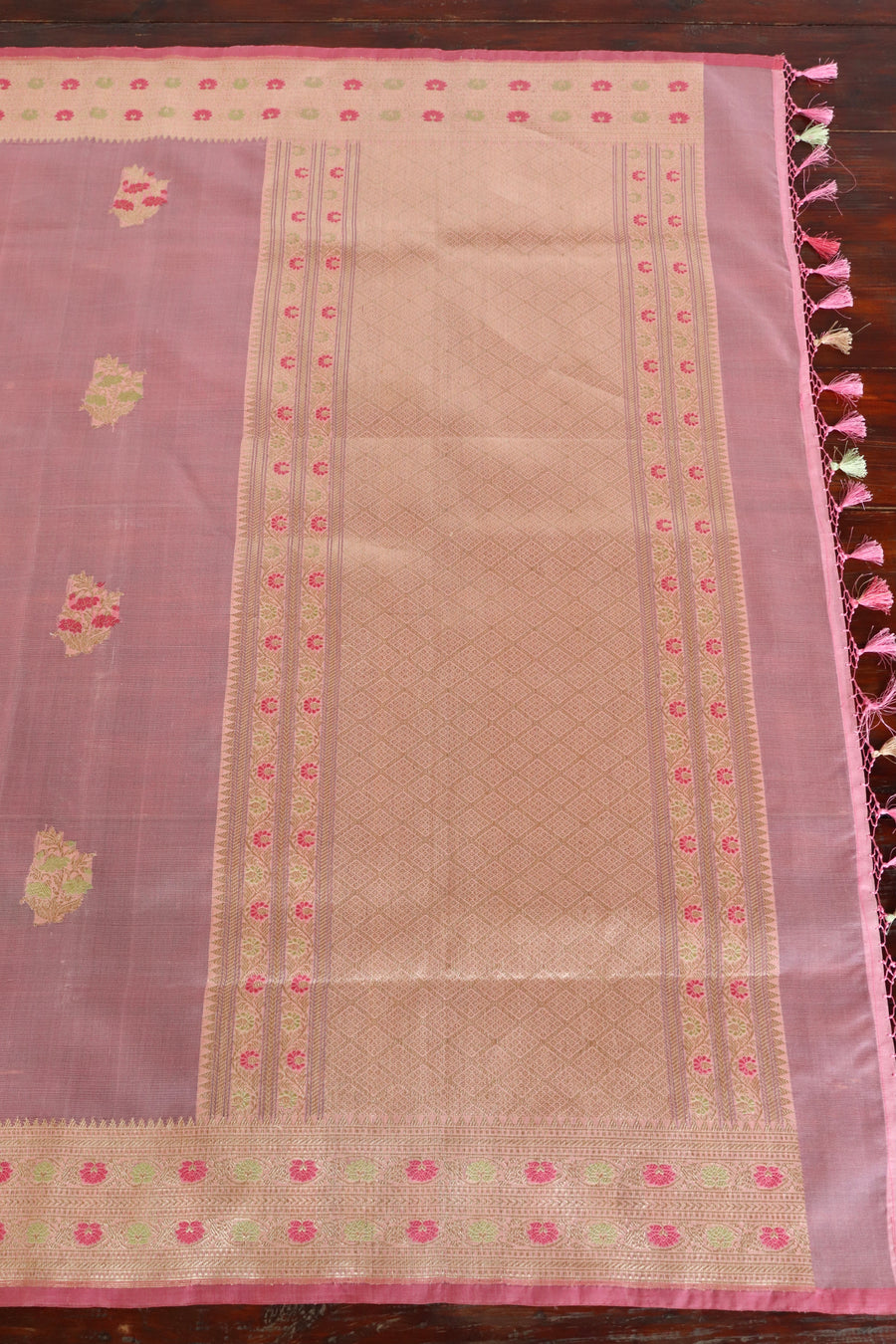 Candy Pink Guldasta Motif Pure Kora Silk Handloom Saree