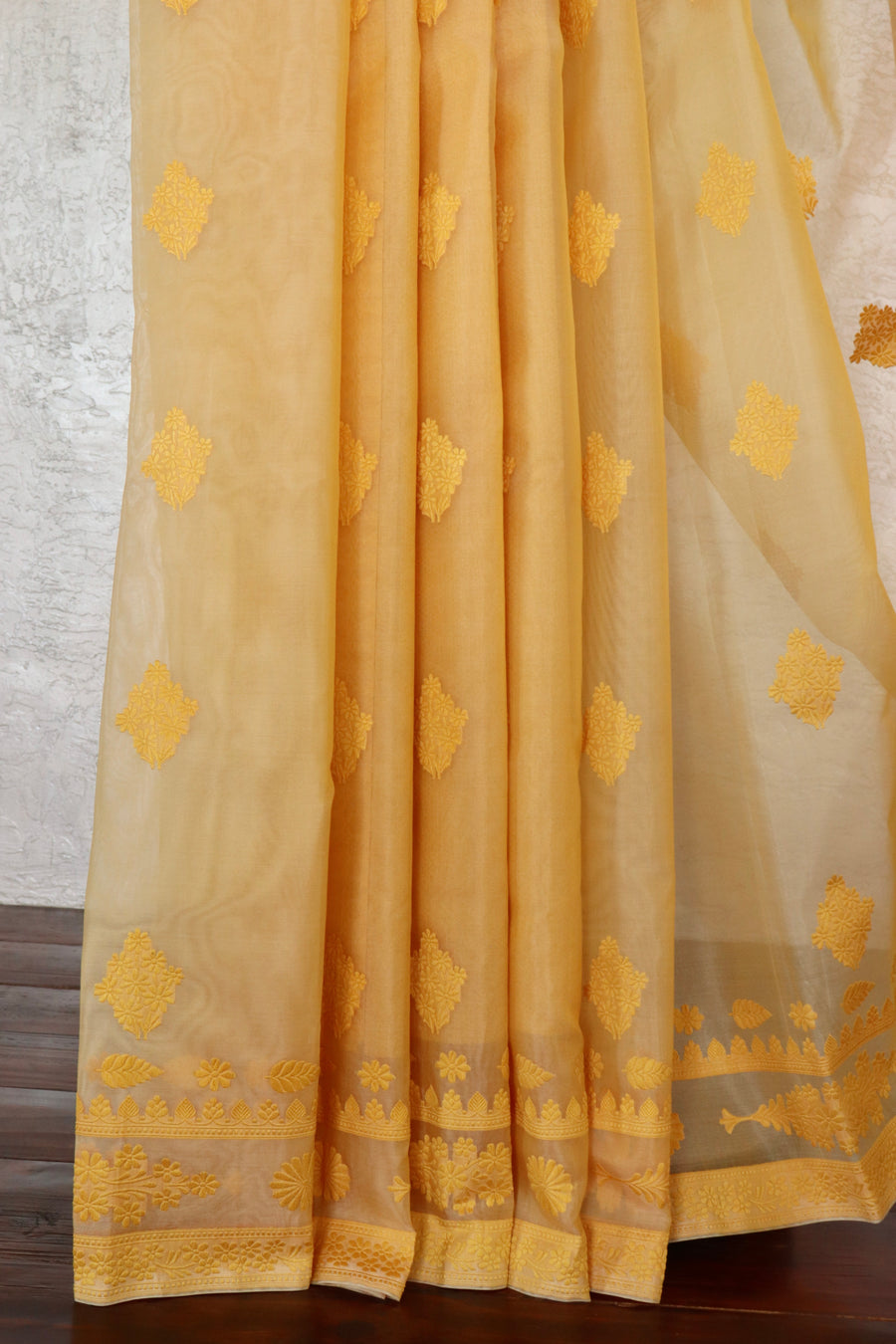 Yellow Resham Kadhua Pure Kora Silk Handloom Saree
