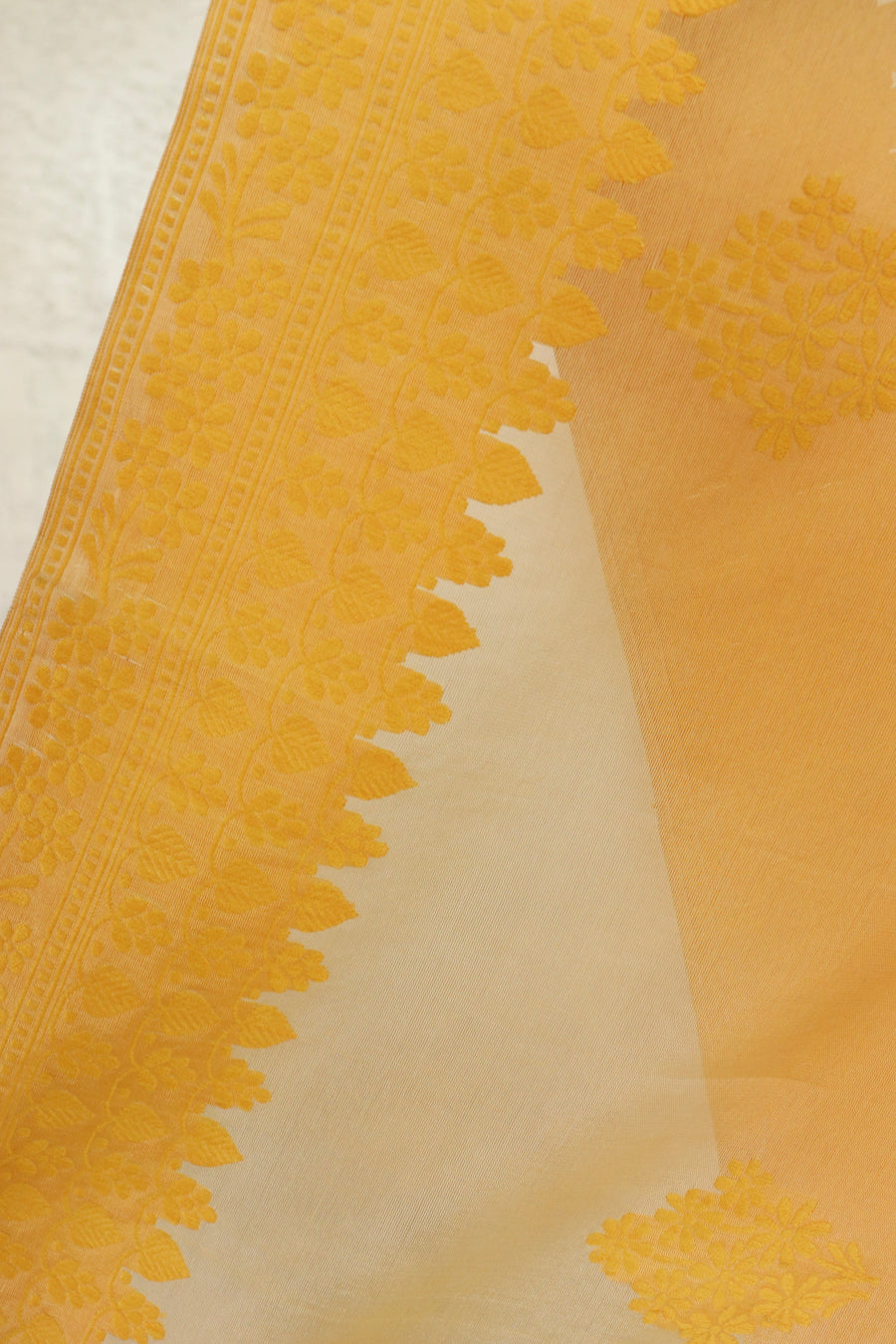 Yellow Resham Kadhua Pure Kora Silk Handloom Saree
