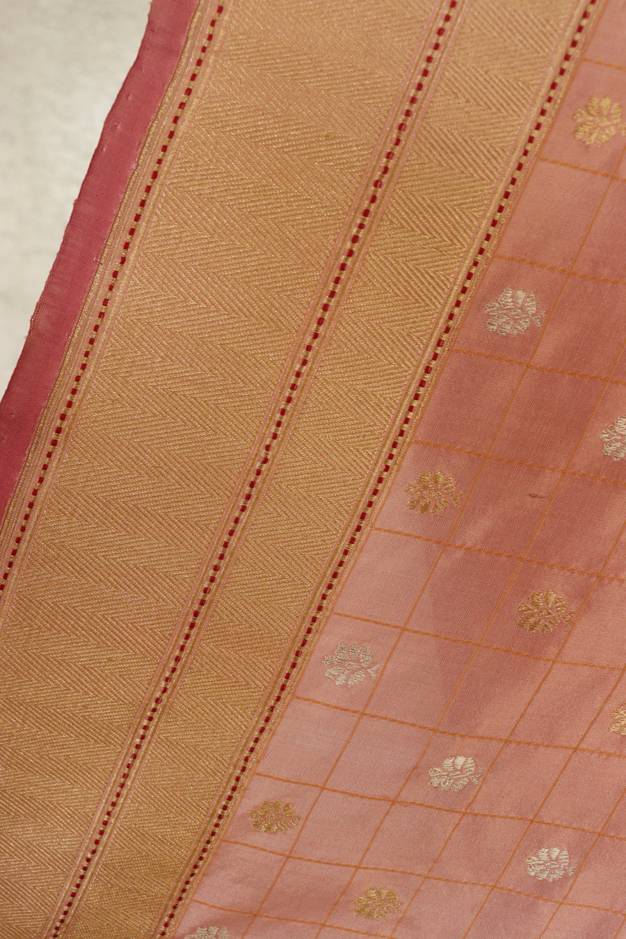 Rose Pink Check Pure Silk Banarasi Saree | Stuti Weaves