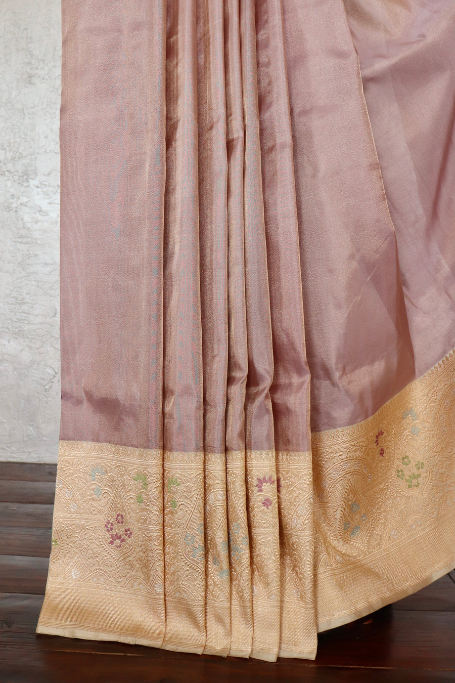 Lavender With Ivory Tissue With Meenadar Silk Kadiyal Banarasi Saree