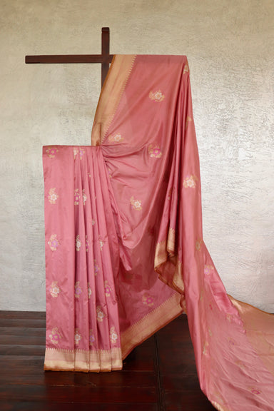 Taffy Pink Guldasta Motif Pure Silk Saree | Stuti Weaves