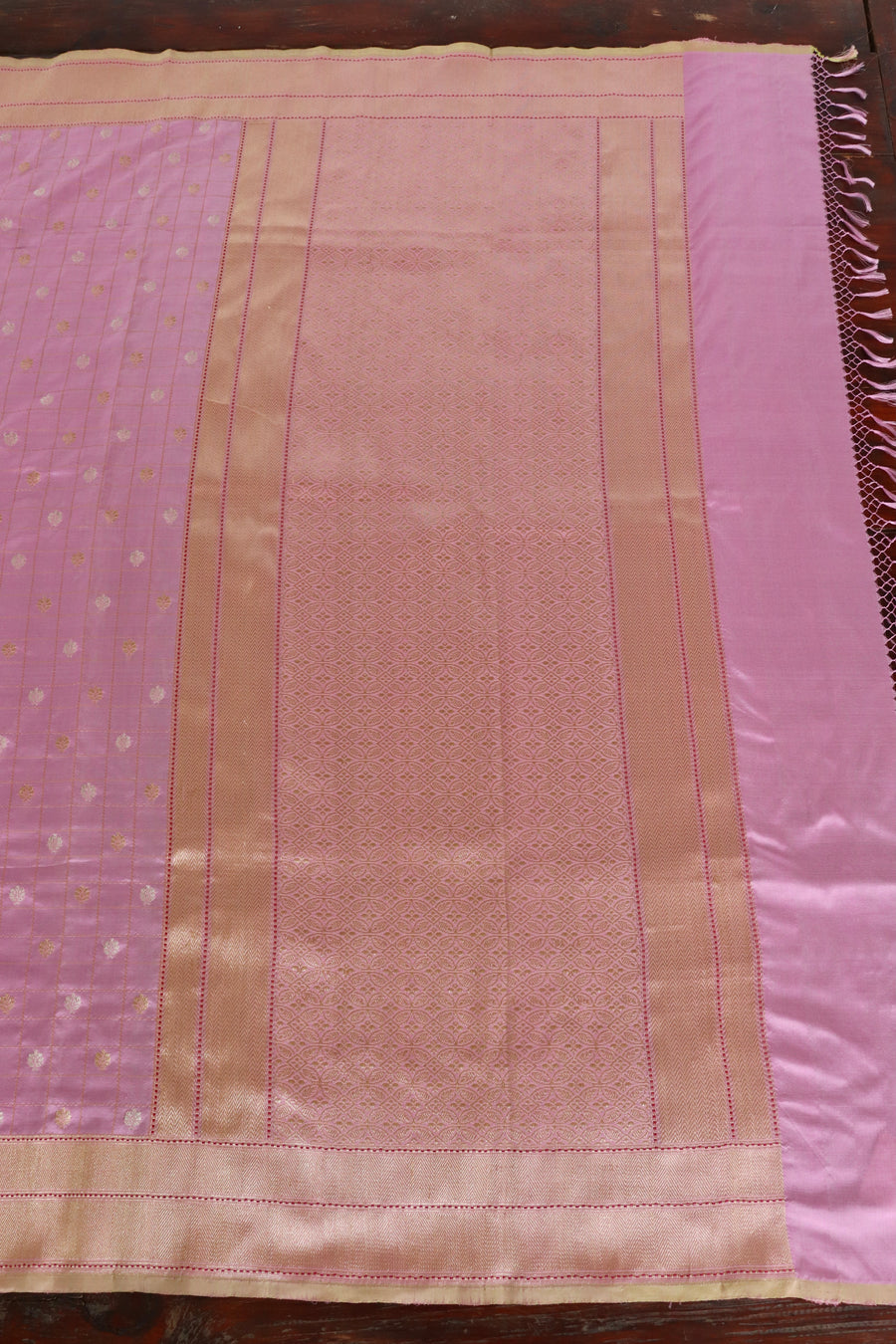 Pink Check Pure Silk Handloom Banarasi Saree