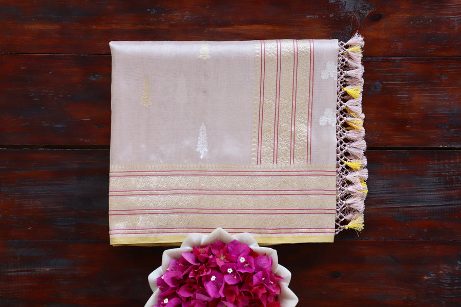 Sandalwood handloom Banarsi saree with kadhua motifs in pure silk