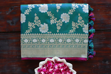 Handloom Banarsi saree with jangla motifs in pure silk