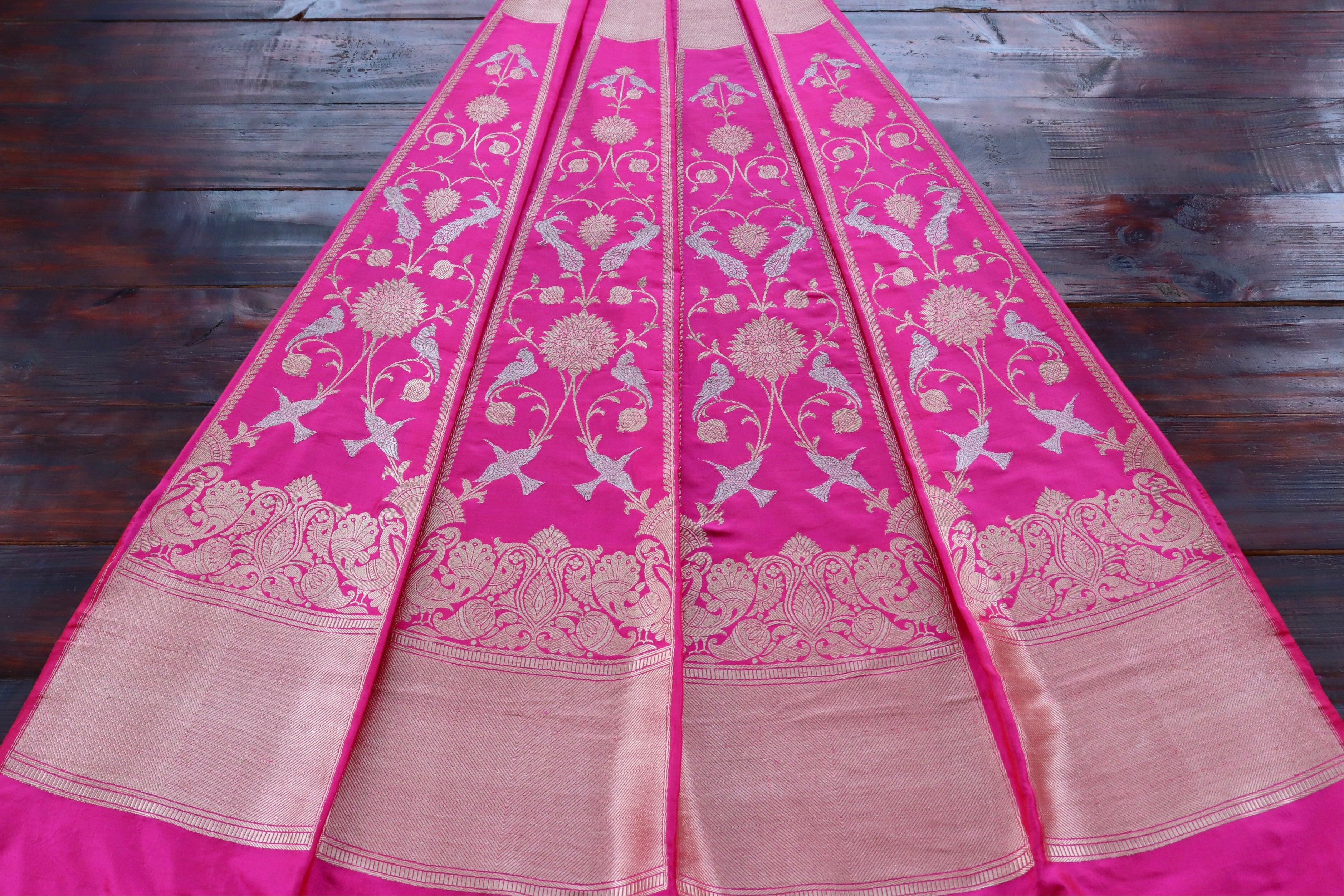 Hot Pink Kadhua Pure Silk Banarasi Lehenga
