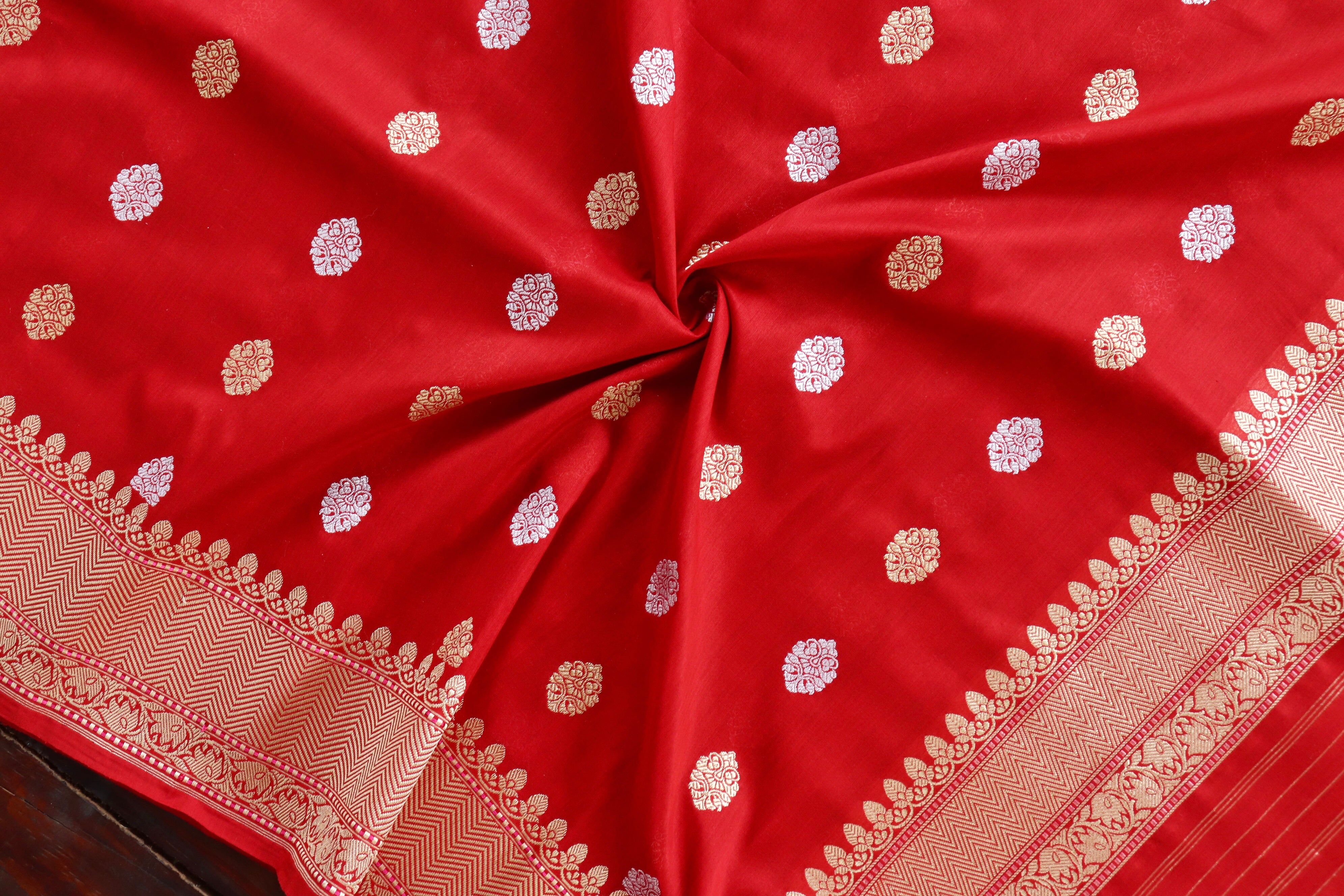 Red Kadhua Pure Silk Handloom Banarasi Dupatta