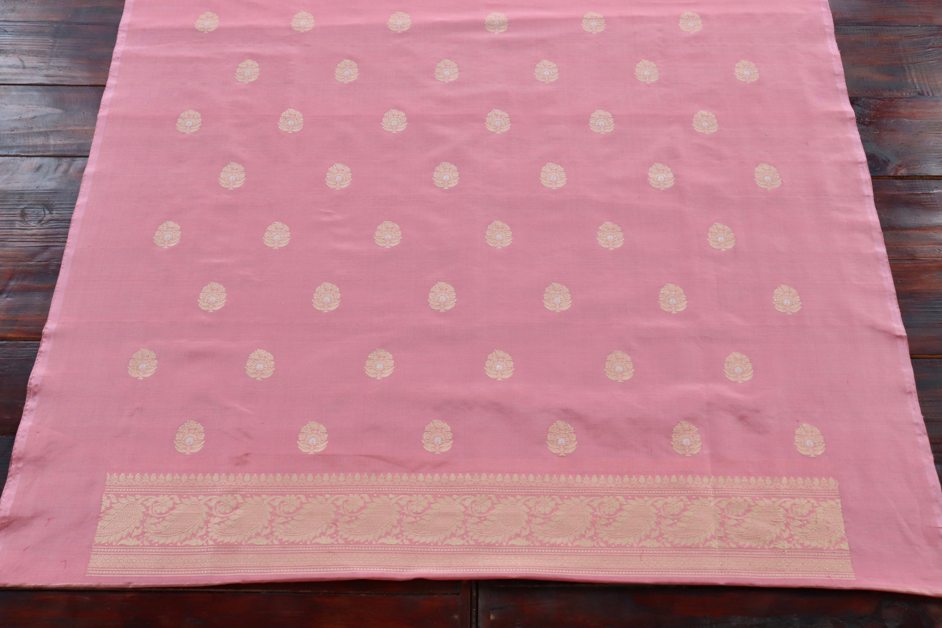 Flamingo Pink Katan Silk Handloom Banarasi Suit Set
