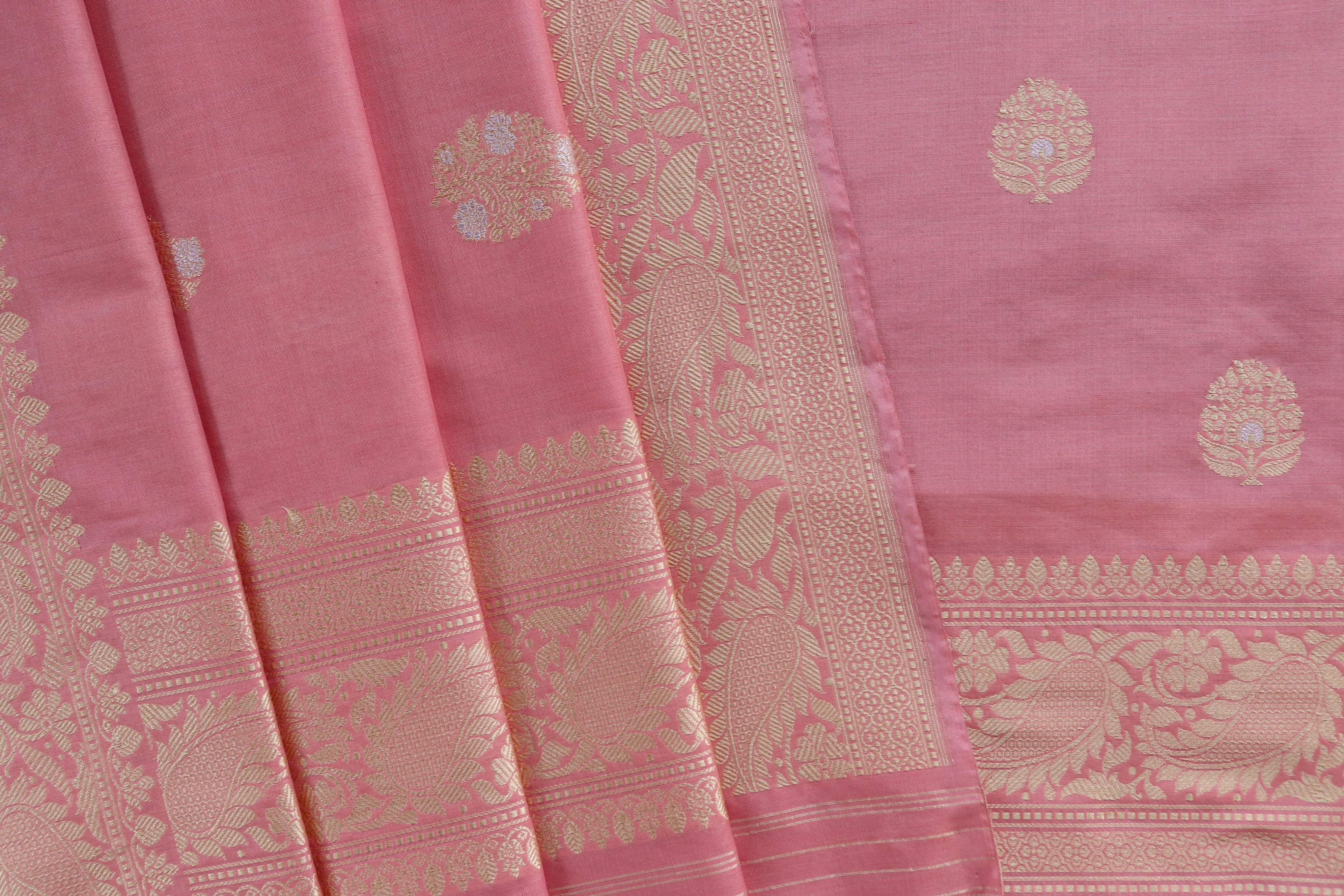 Flamingo Pink Katan Silk Handloom Banarasi Suit Set