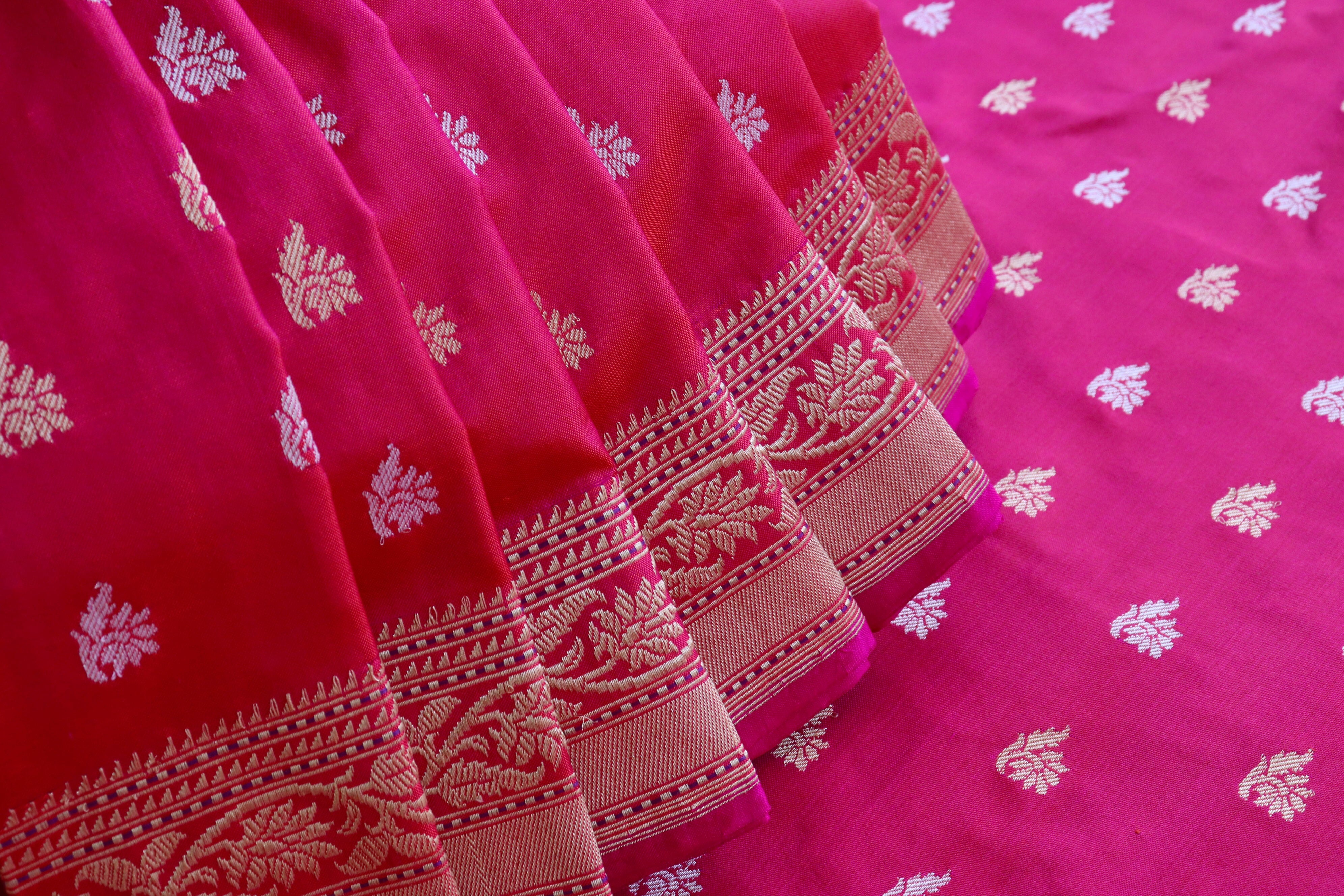 Rani Pink Sona Rupa Pure Silk Handloom Banarasi Saree