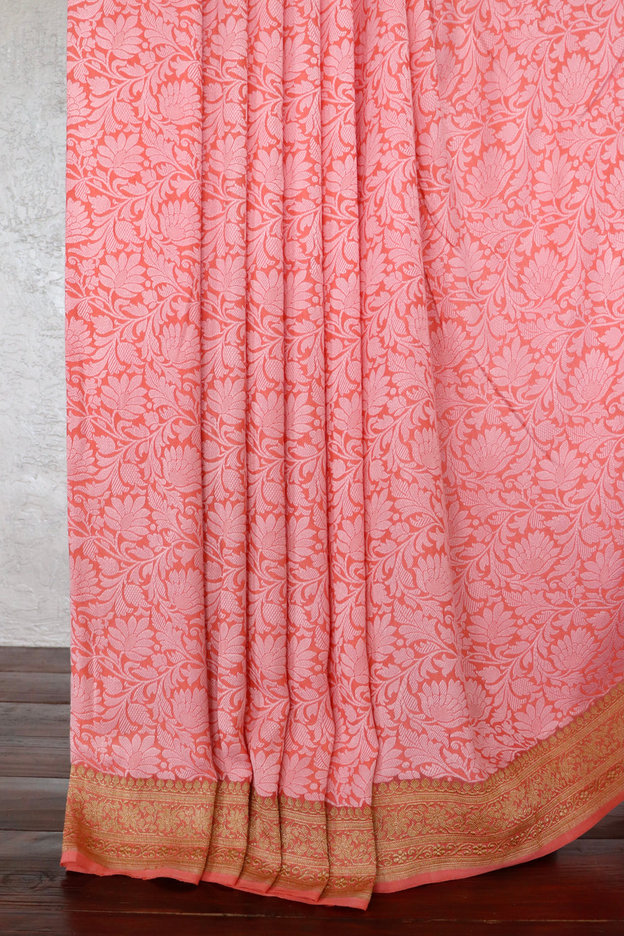 Pink Tanchoi Georgette Banarasi Handloom Saree