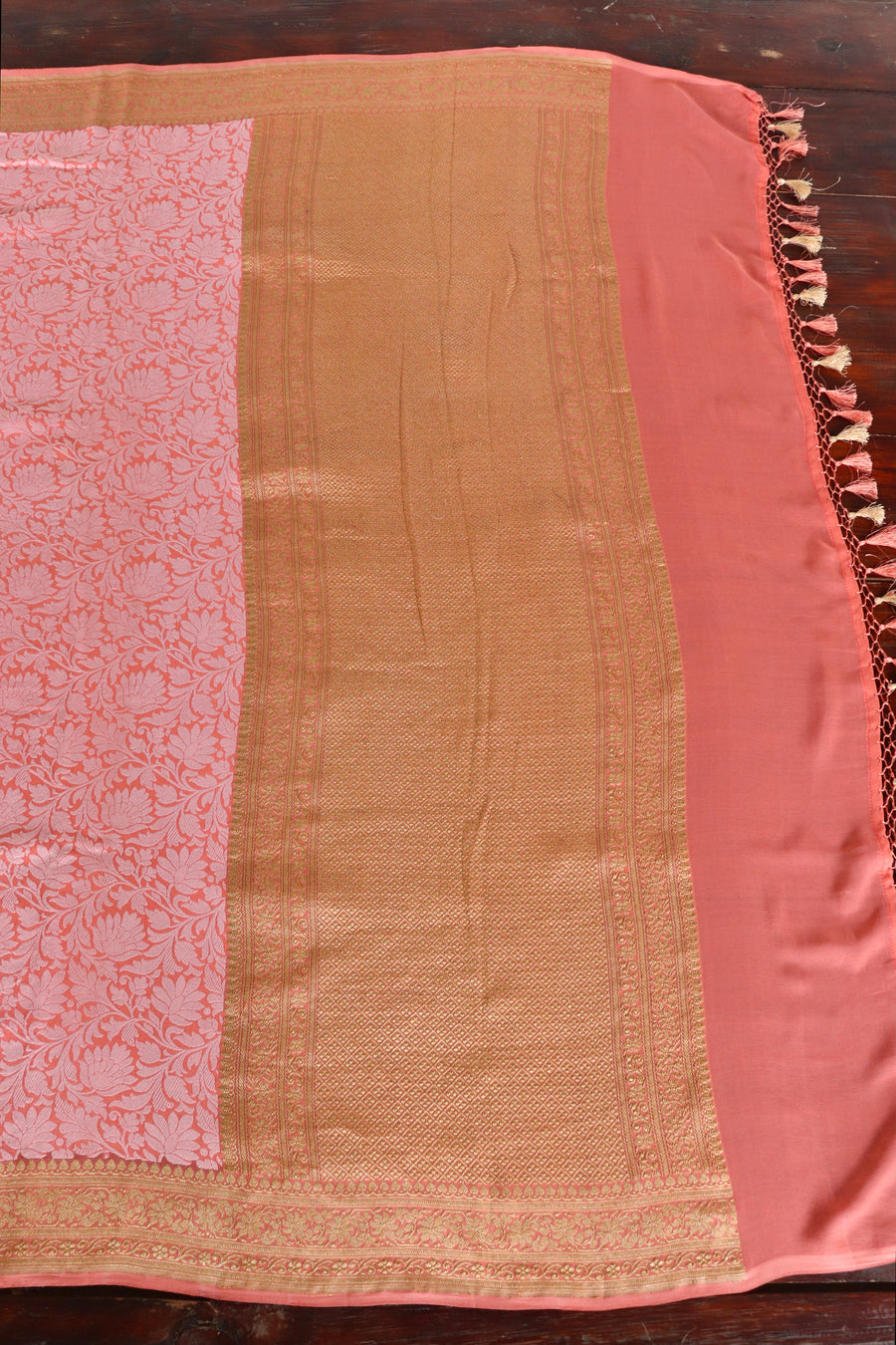 Pink Tanchoi Georgette Banarasi Handloom Saree