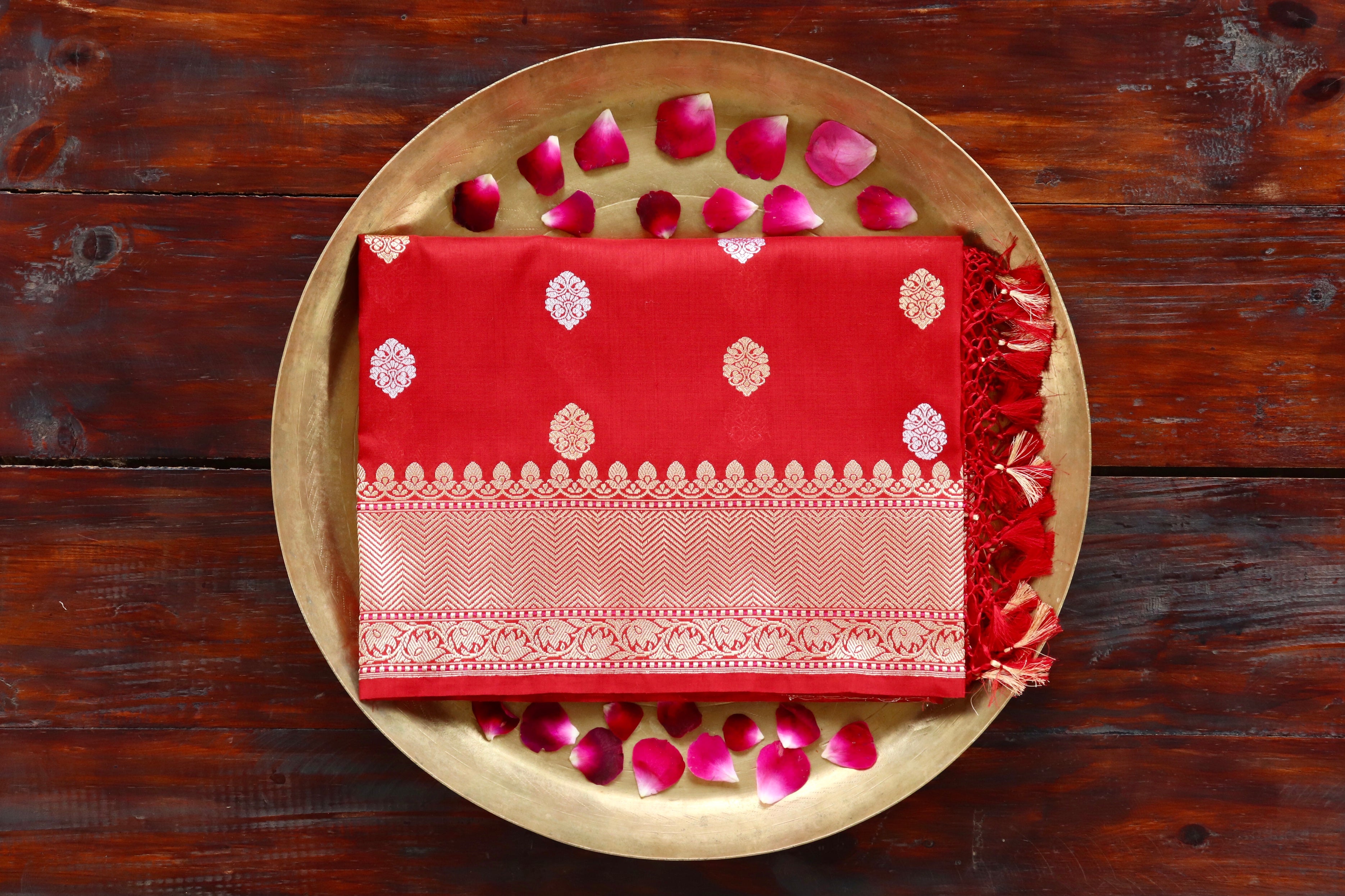 Red Kadhua Pure Silk Handloom Banarasi Dupatta
