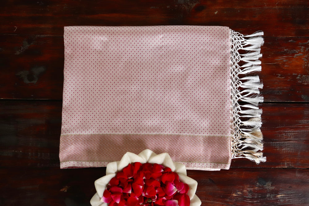 Pink handloom Banarsi saree with buti motifs in pure silk