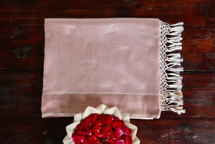 Pink handloom Banarsi saree with buti motifs in pure silk