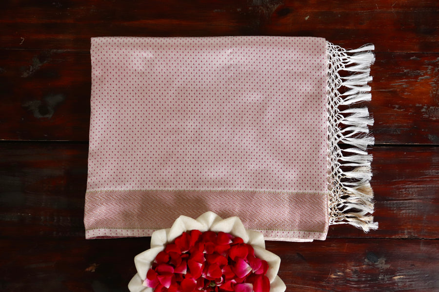 Pink handloom Banarsi saree with buti motifs in pure silk