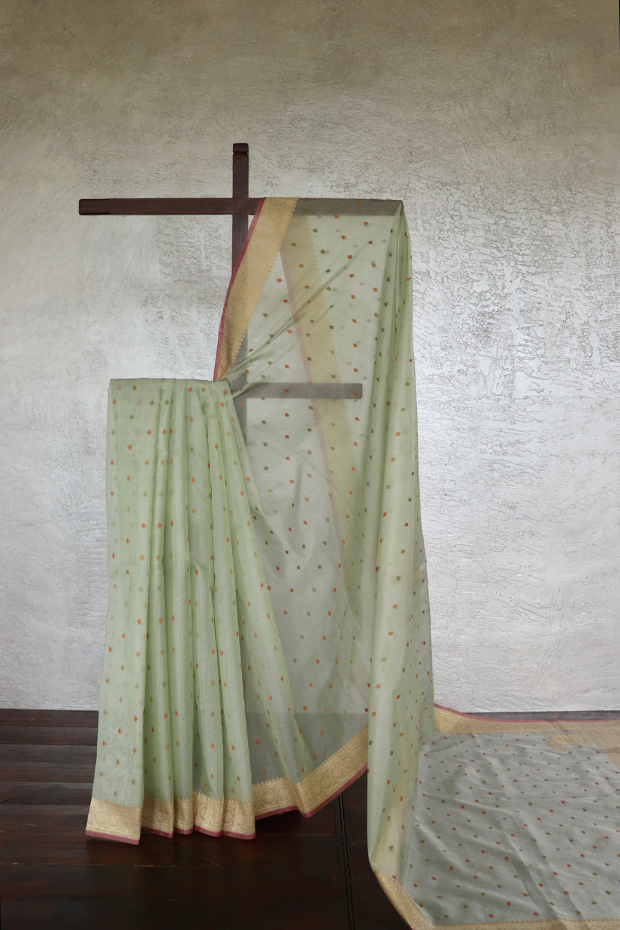 Light Green Kadhua Motif Pure Kora Silk Handloom Banarasi Saree