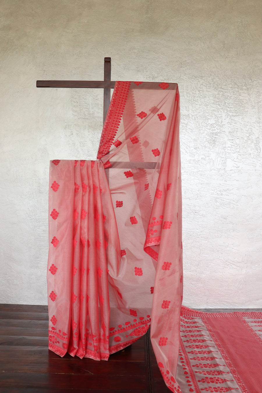 Red Resham Kadhua Pure Kora Silk Handloom Saree