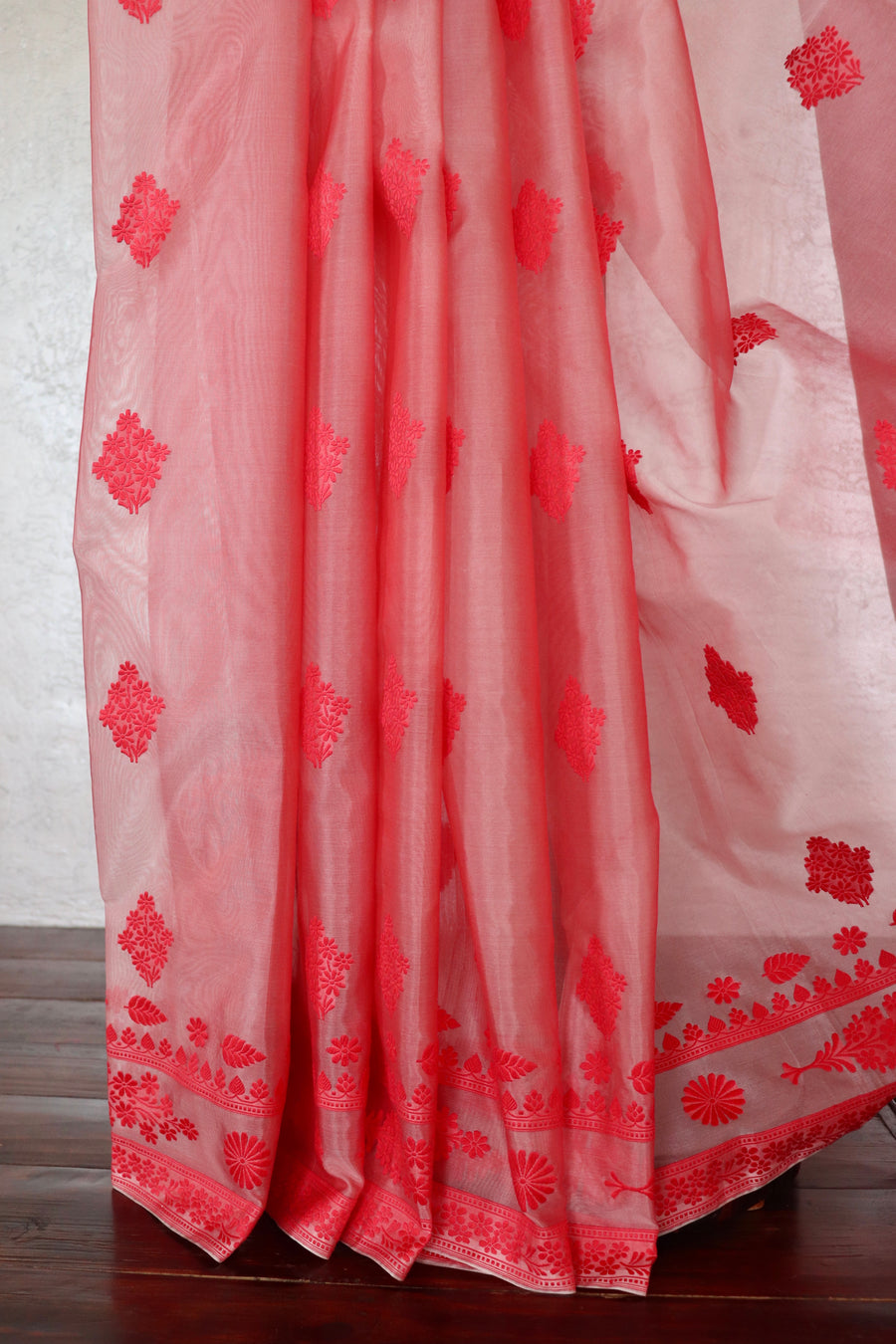 Red Resham Kadhua Pure Kora Silk Handloom Saree