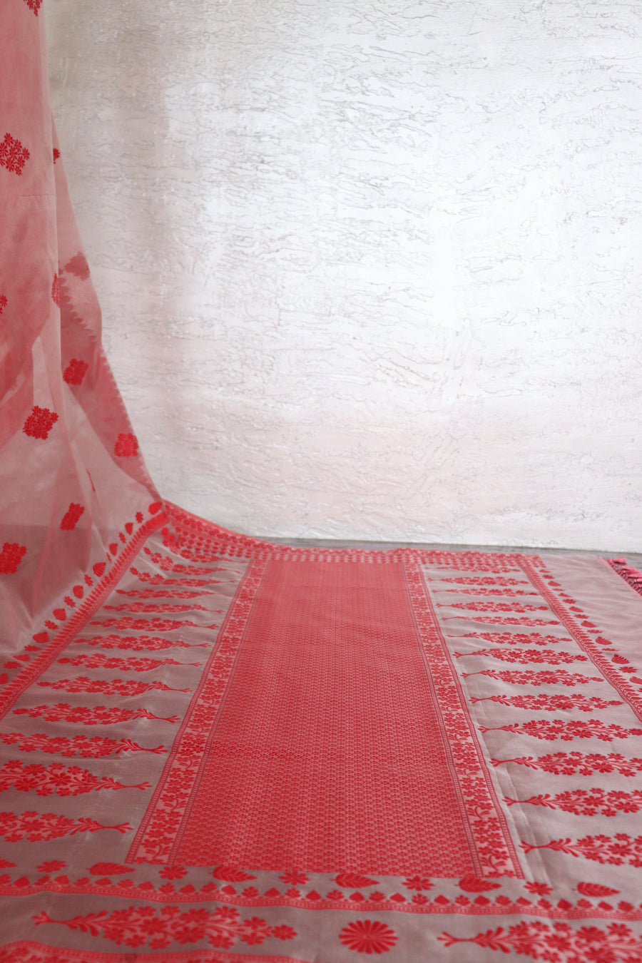 Red Resham Kadhua Pure Kora Silk Handloom Saree