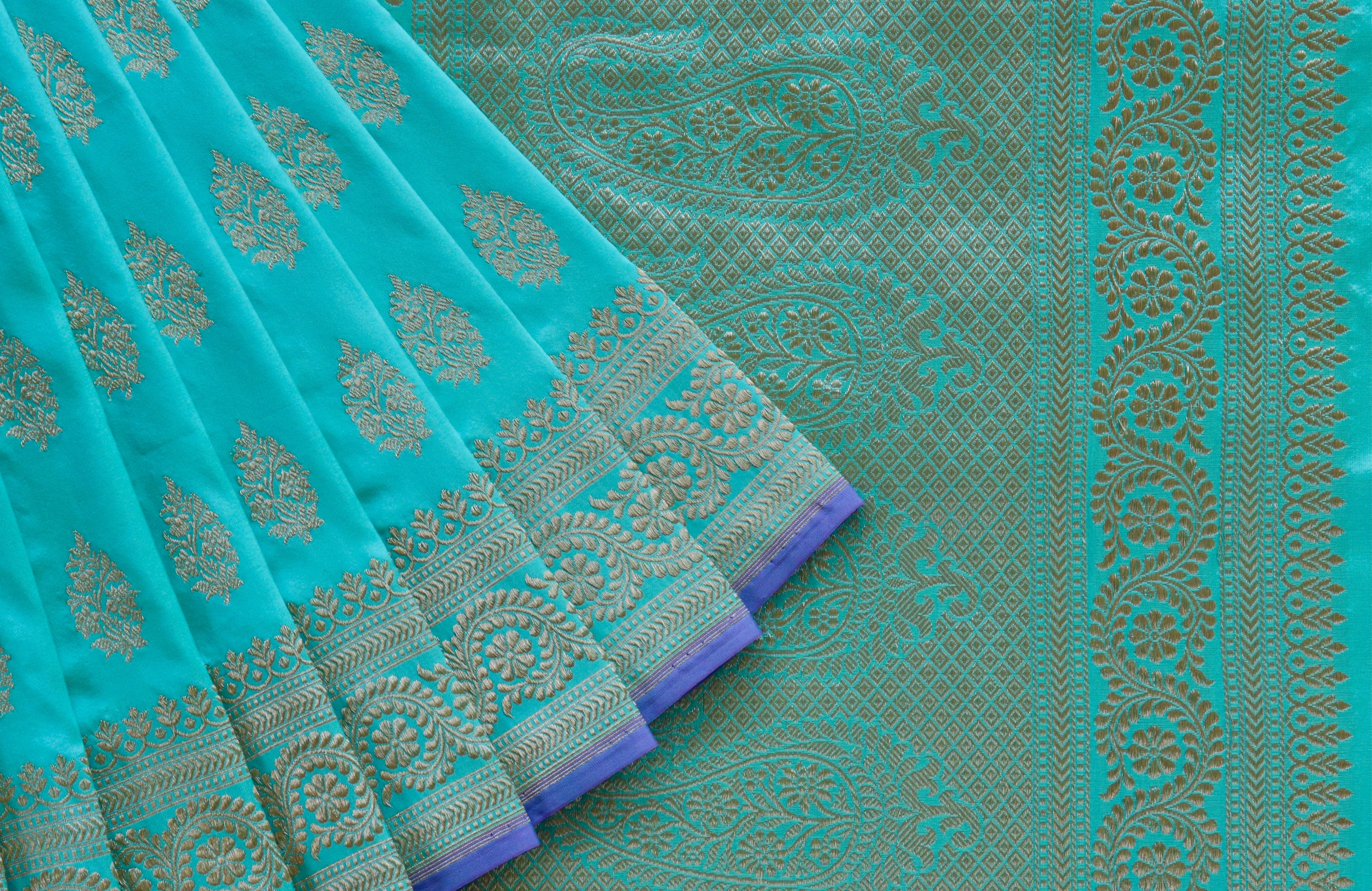 Sky Blue Kadhua Pure Silk Handloom Banarasi Saree