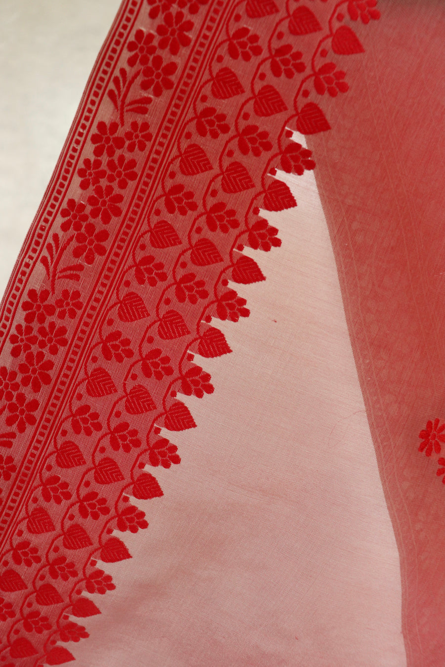 Red Resham Kadhua Pure Kora Silk Handloom Saree