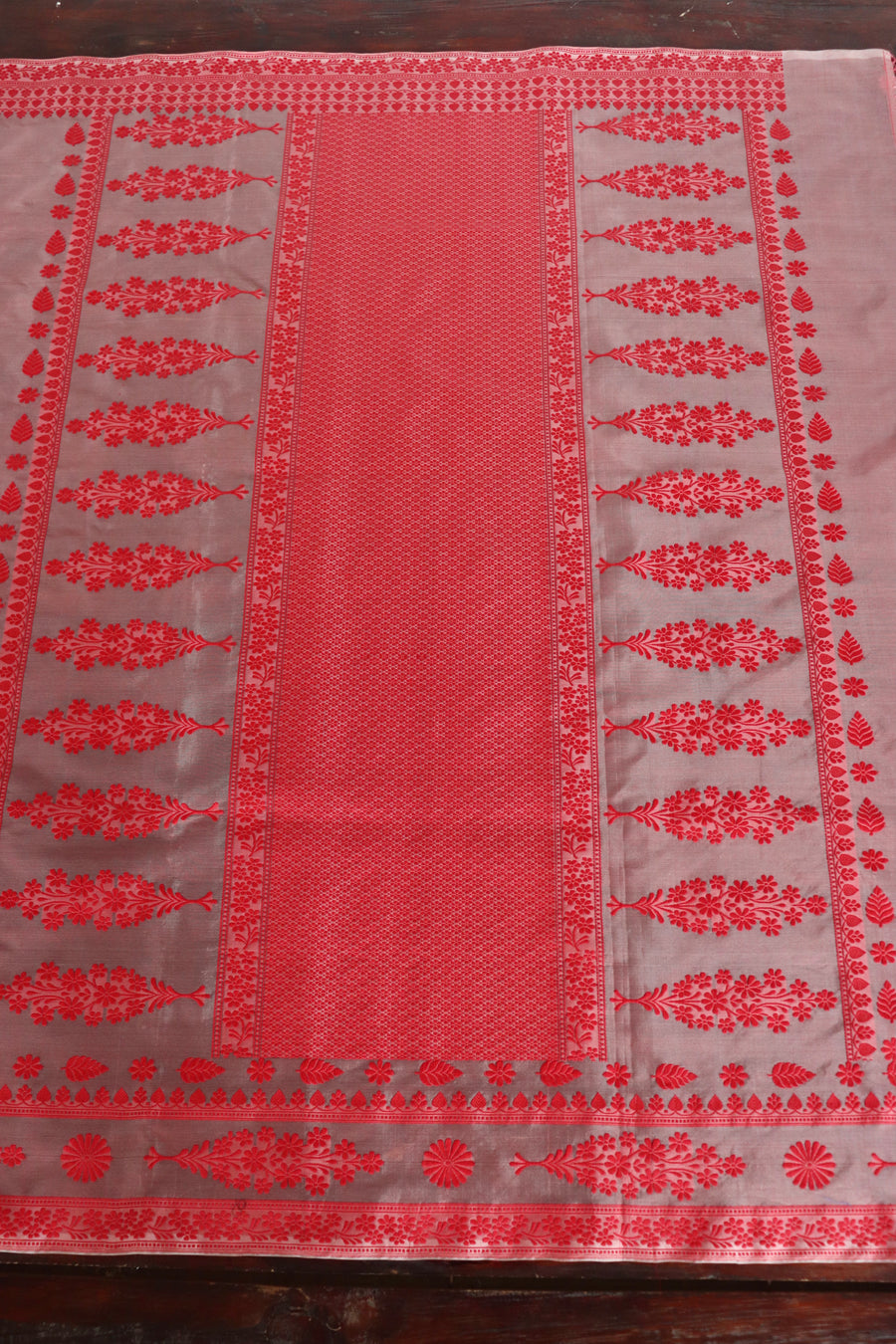 Red Resham Kadhua Pure Kora Silk Handloom Saree