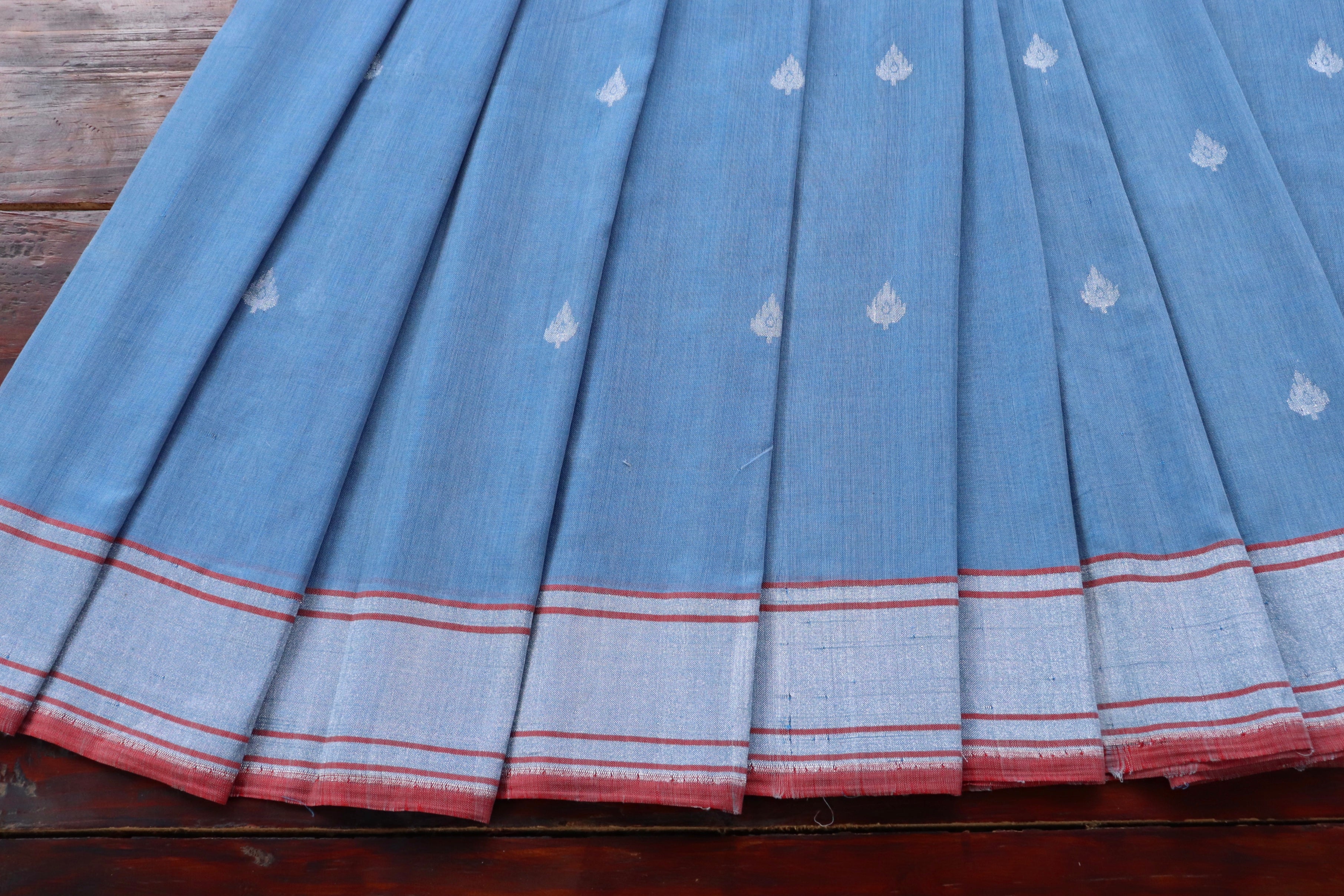 Light Blue Kadhua Pure Cotton Handwoven Saree
