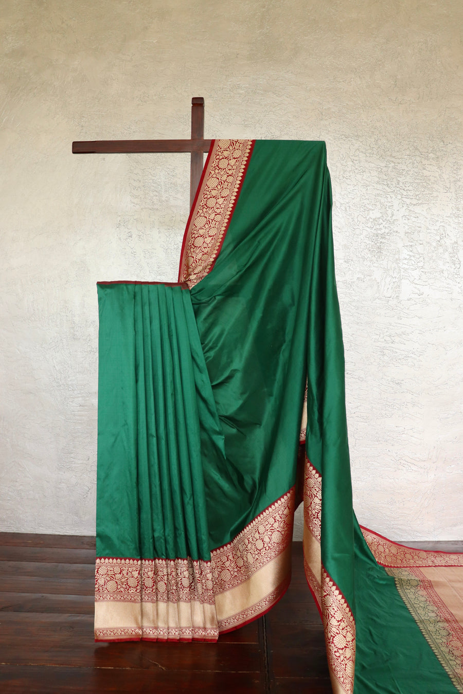 Green & Maroon Kadhua Pure Katan Silk Handloom Banarasi Saree