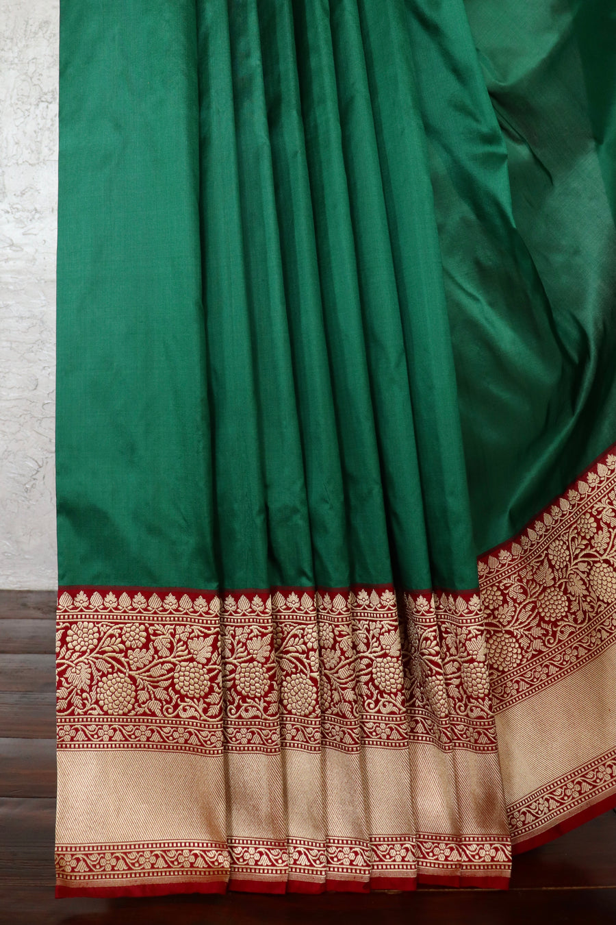 Green & Maroon Kadhua Pure Katan Silk Handloom Banarasi Saree