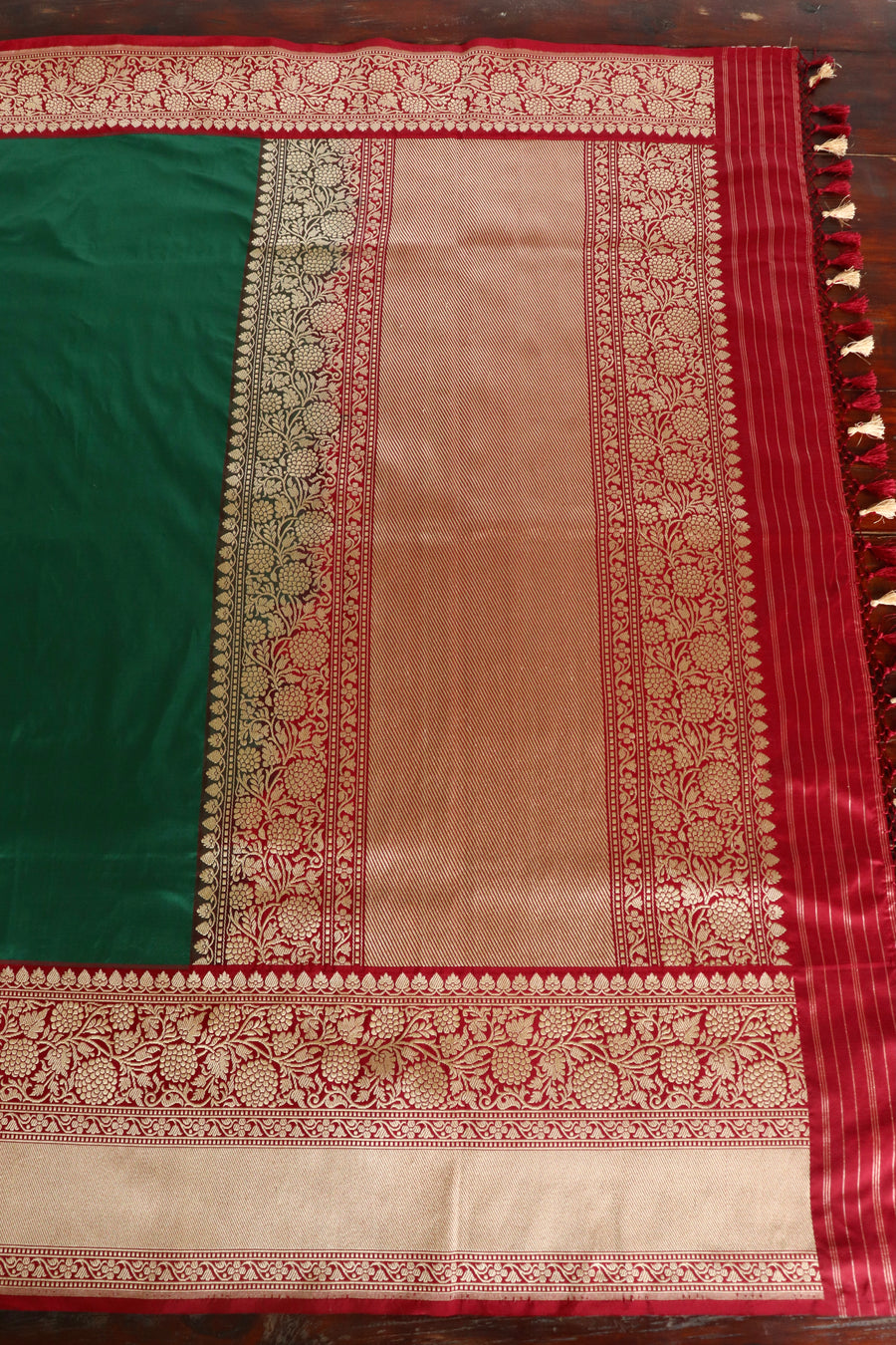 Green & Maroon Kadhua Pure Katan Silk Handloom Banarasi Saree