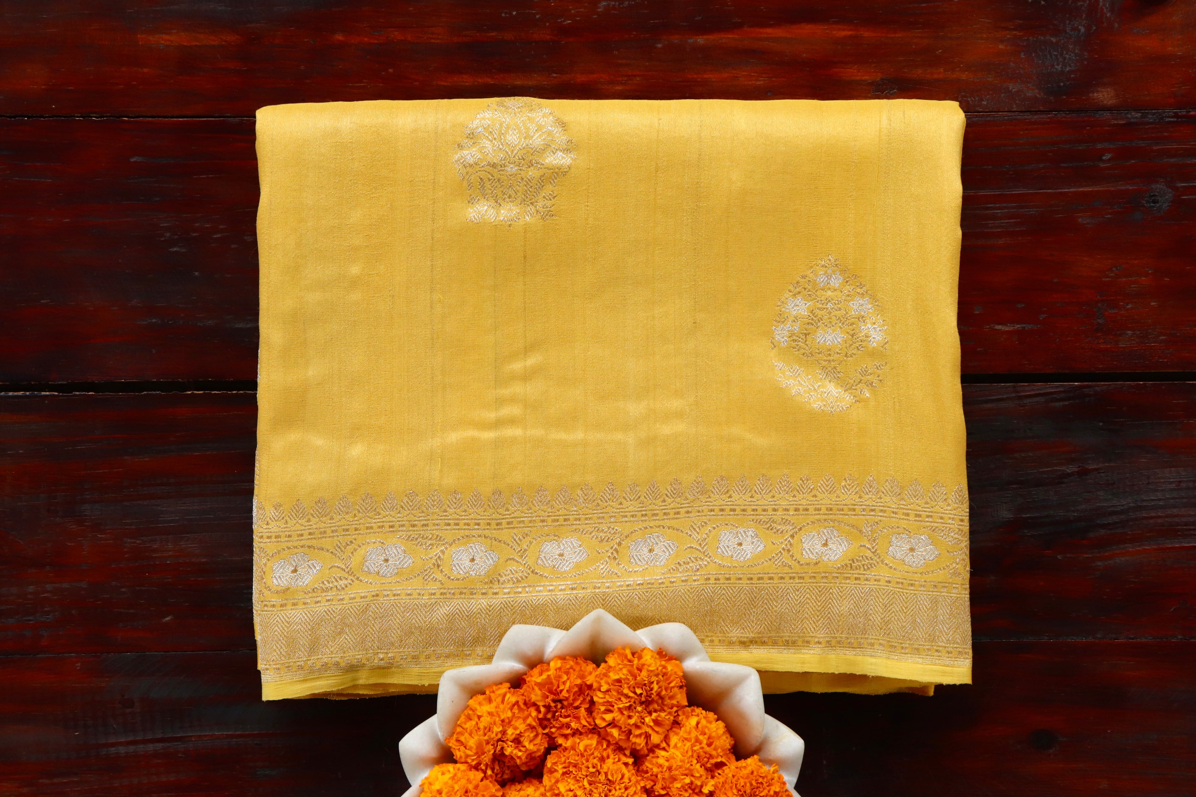 Yellow Sona Rupa Motif Handwoven Tussar Silk Saree