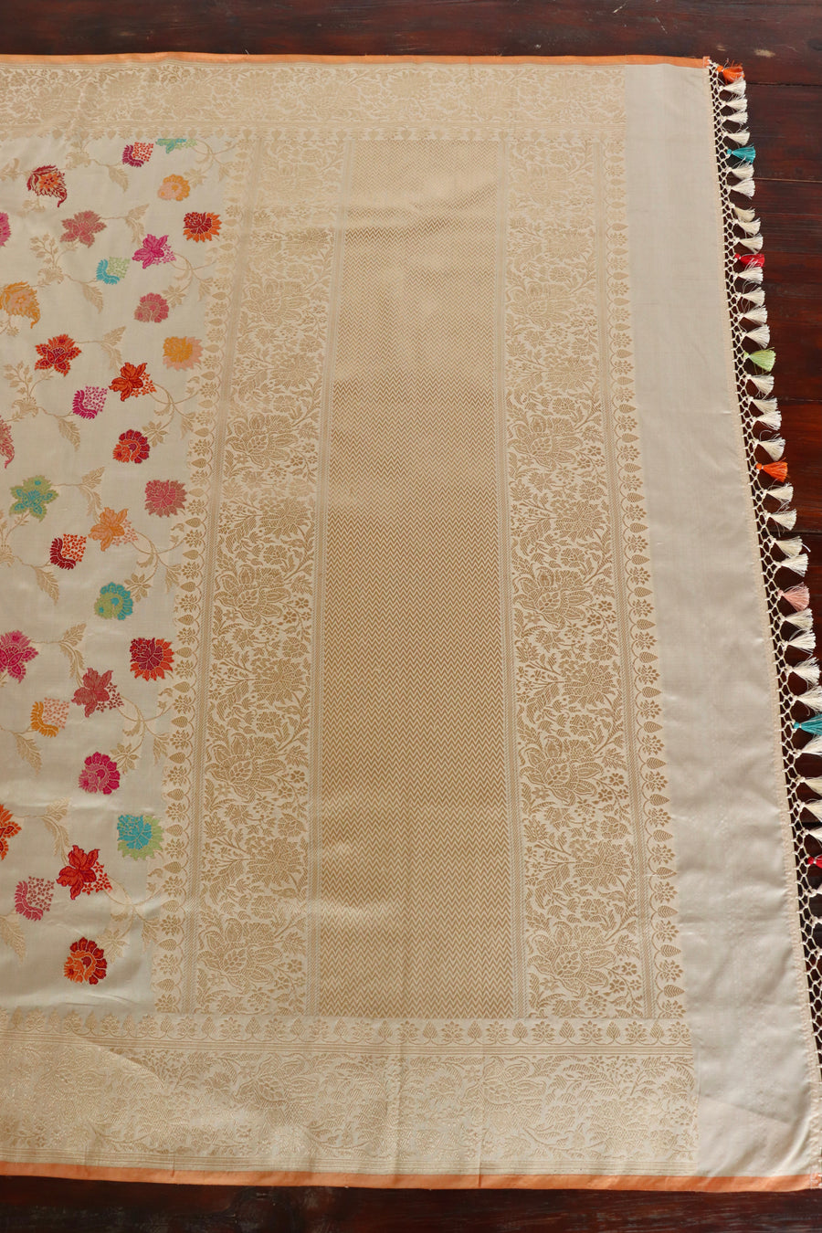 Ivory Kimkhab Pure Silk Banarasi Handloom Saree