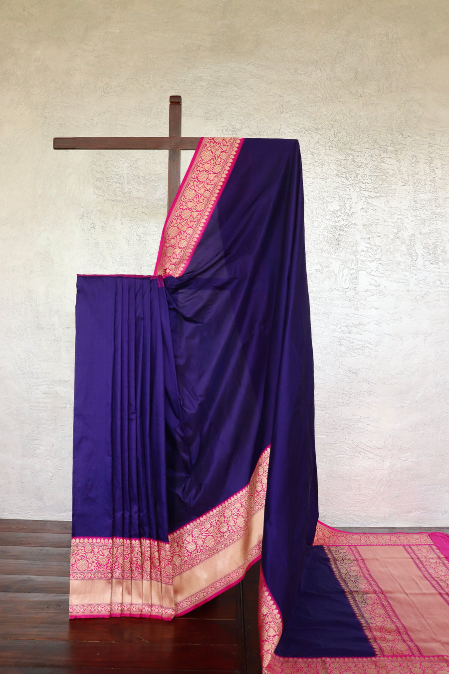 Bright Blue & Pink Kadhua Pure Katan Silk Handloom Banarasi Saree