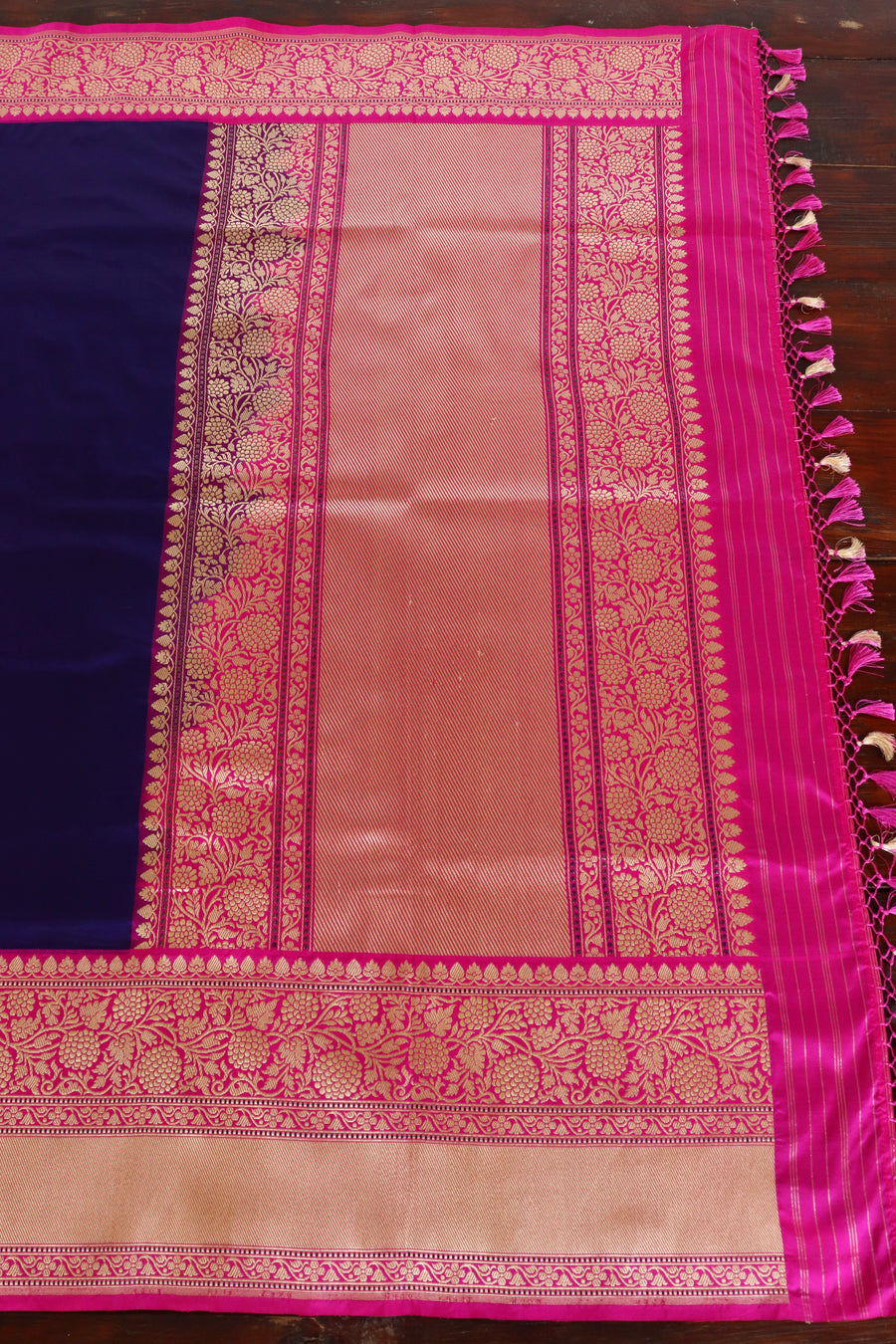 Bright Blue & Pink Kadhua Pure Katan Silk Handloom Banarasi Saree