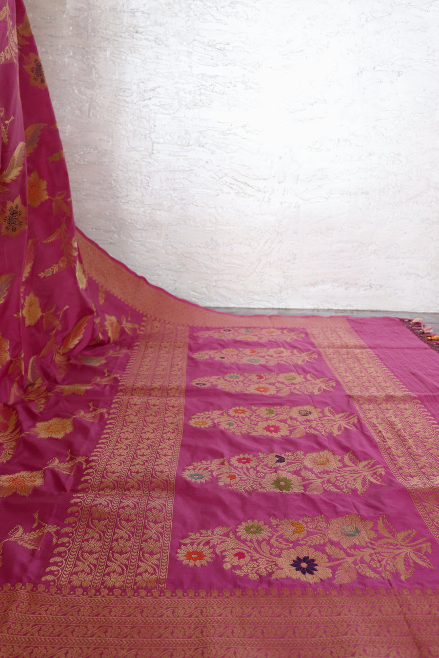 Purple Meenadar Pure Silk Handloom Banarasi Jangla Saree