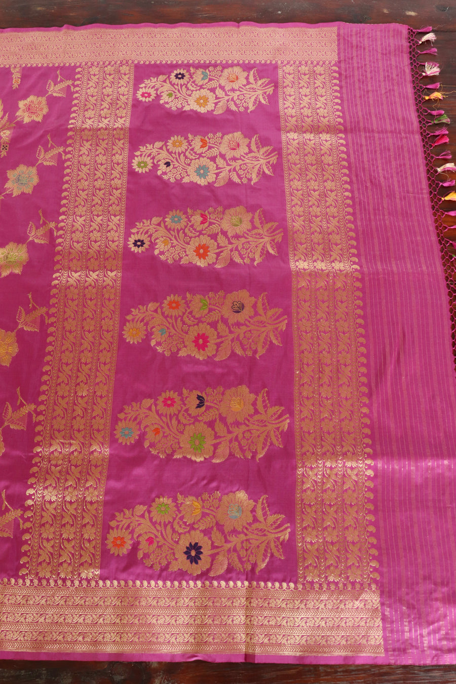 Purple Meenadar Pure Silk Handloom Banarasi Jangla Saree