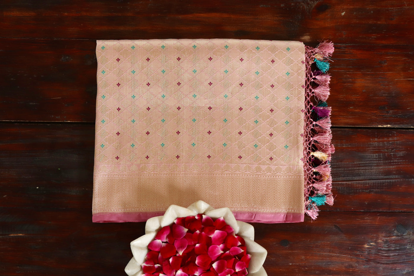 Rose Meenadar Broacde Banarsi Silk Saree