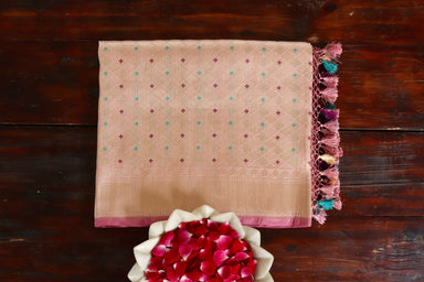 Rose handloom Banarsi saree with meenadar motifs in silk